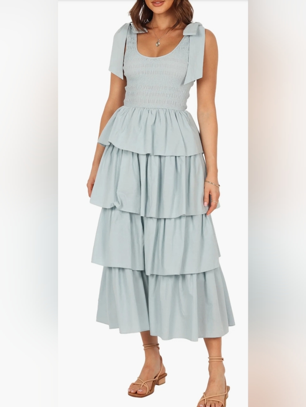 Petal & Pup Raphael Tiered Midi Dress in Light Blue NWT - Picture 2 of 4